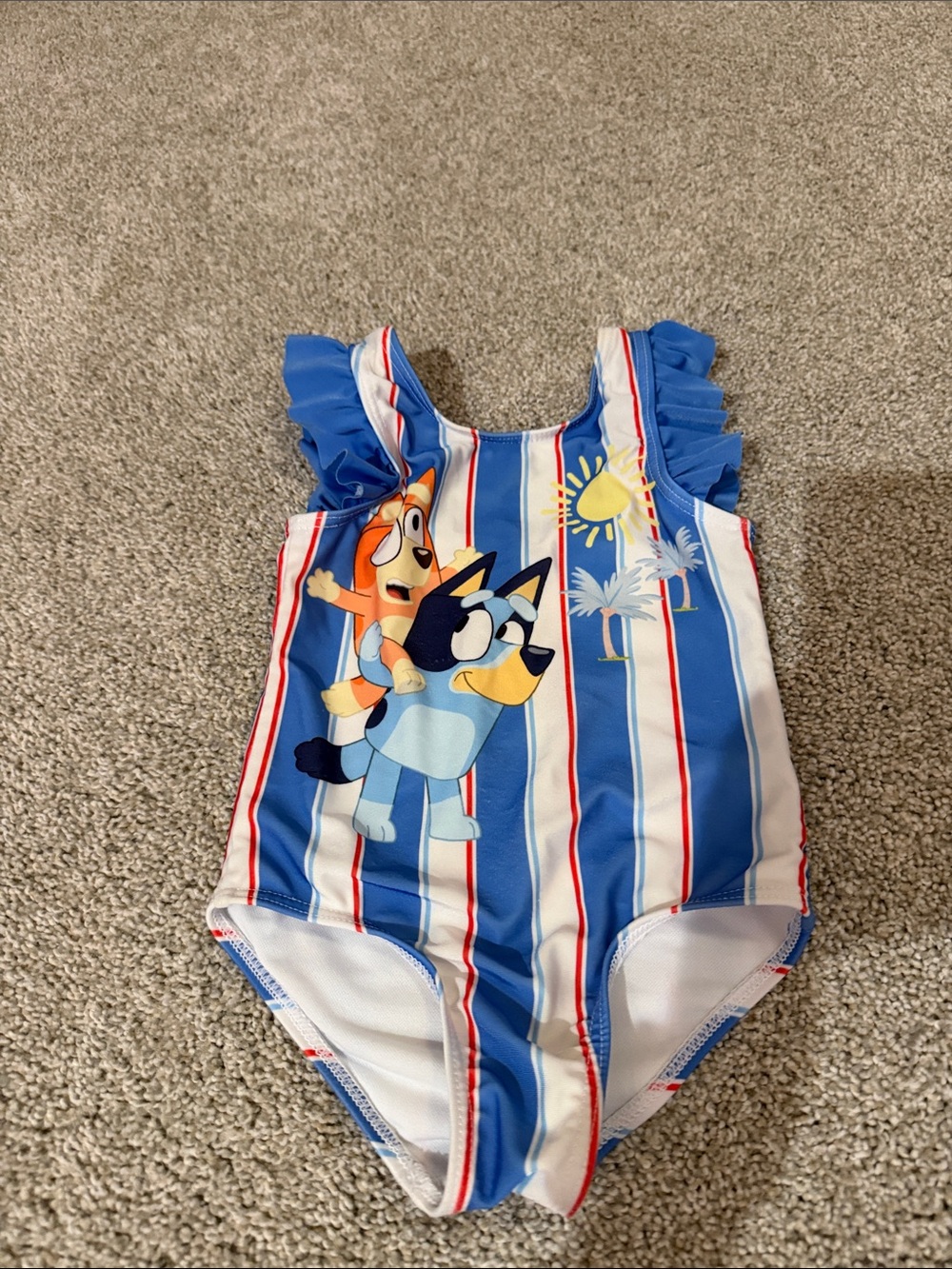 Bluey Girls' Blue Stripe One-Piece Swimsuit - Blue 2t